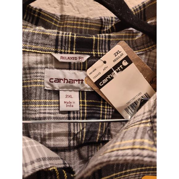 Carhartt Cotton Pearl Snap Green Plaid Flannel Men's Relaxed Fit Shirt Size 2XL - Picture 3 of 7